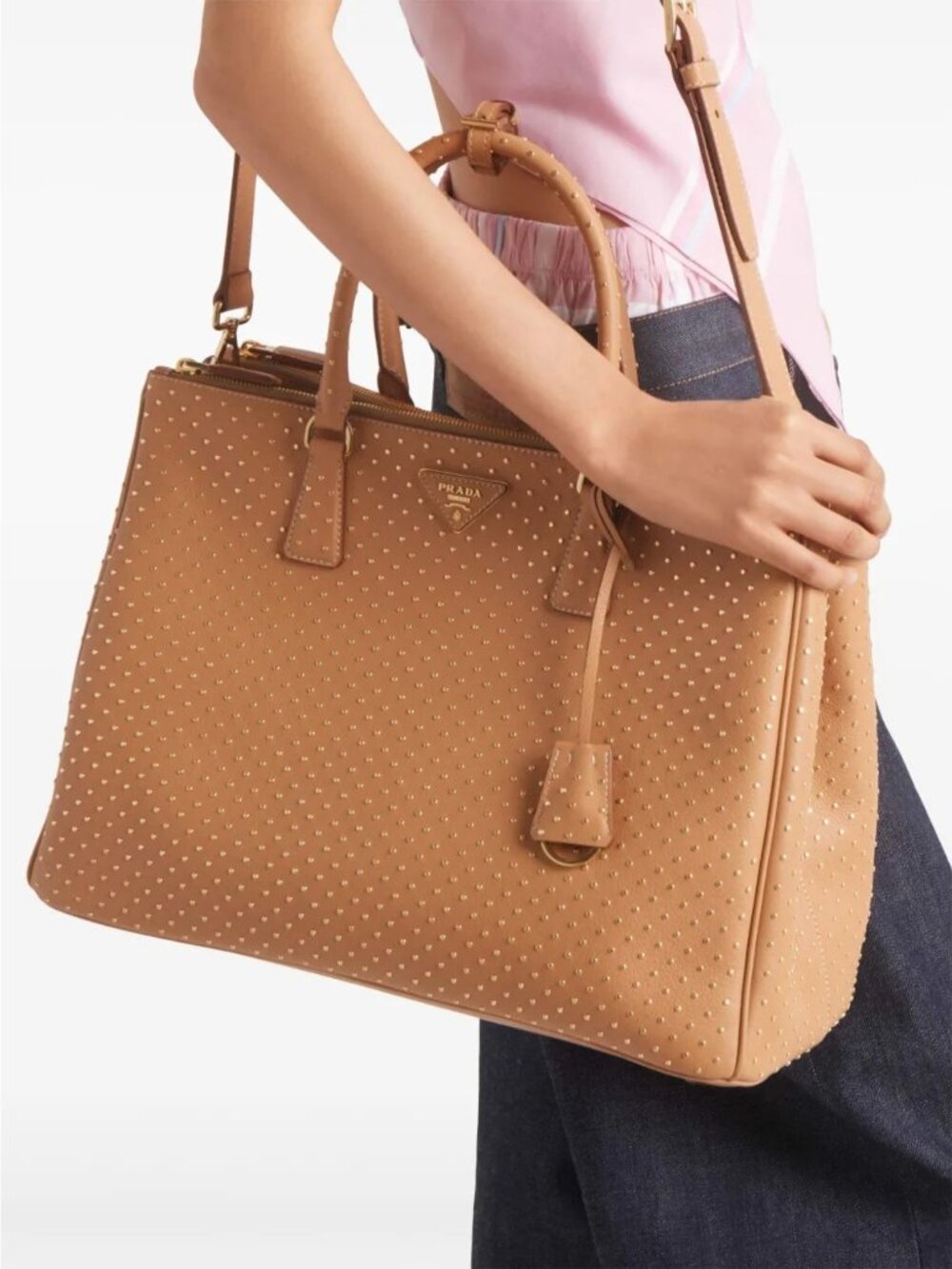 Prada Buckle Extra Large Studded Leather Bag in Natural - Picture 3 of 11